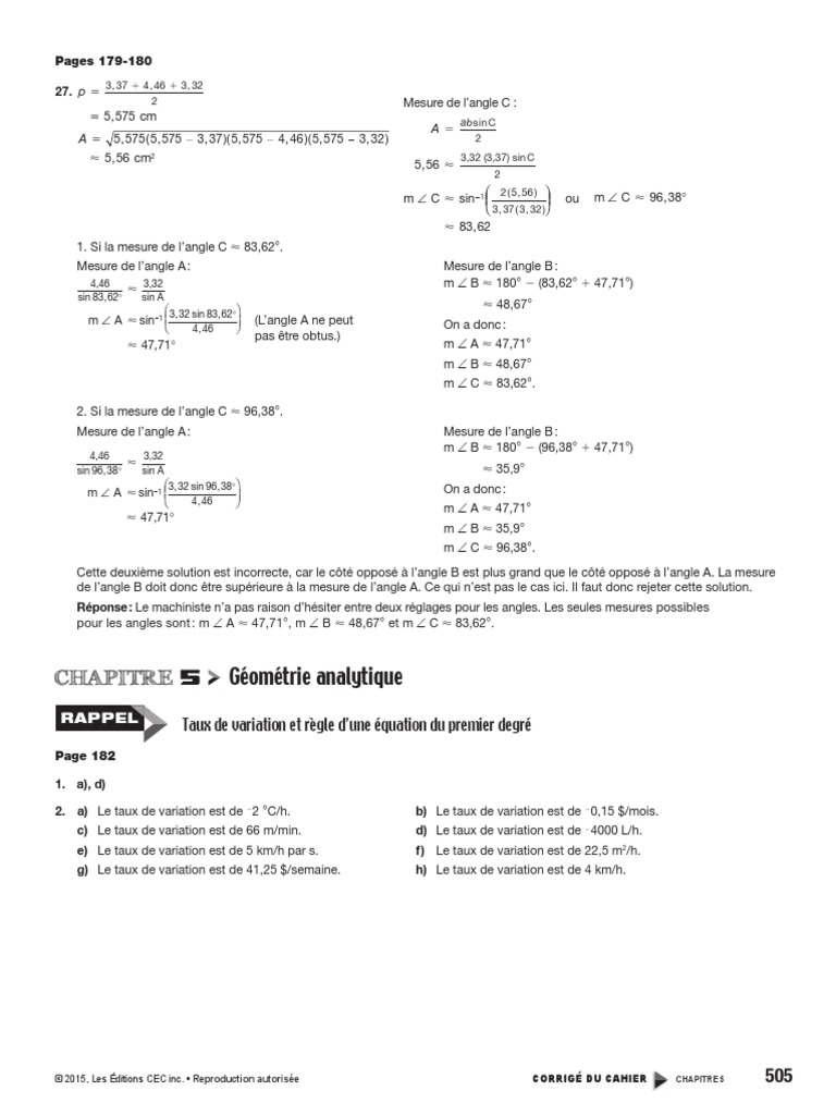 Point De Mire Secondaire 5 Sn Corrigé Corrigé Point de Mire Chapitre 5 | PDF | Perpendicularité | Mathématiques