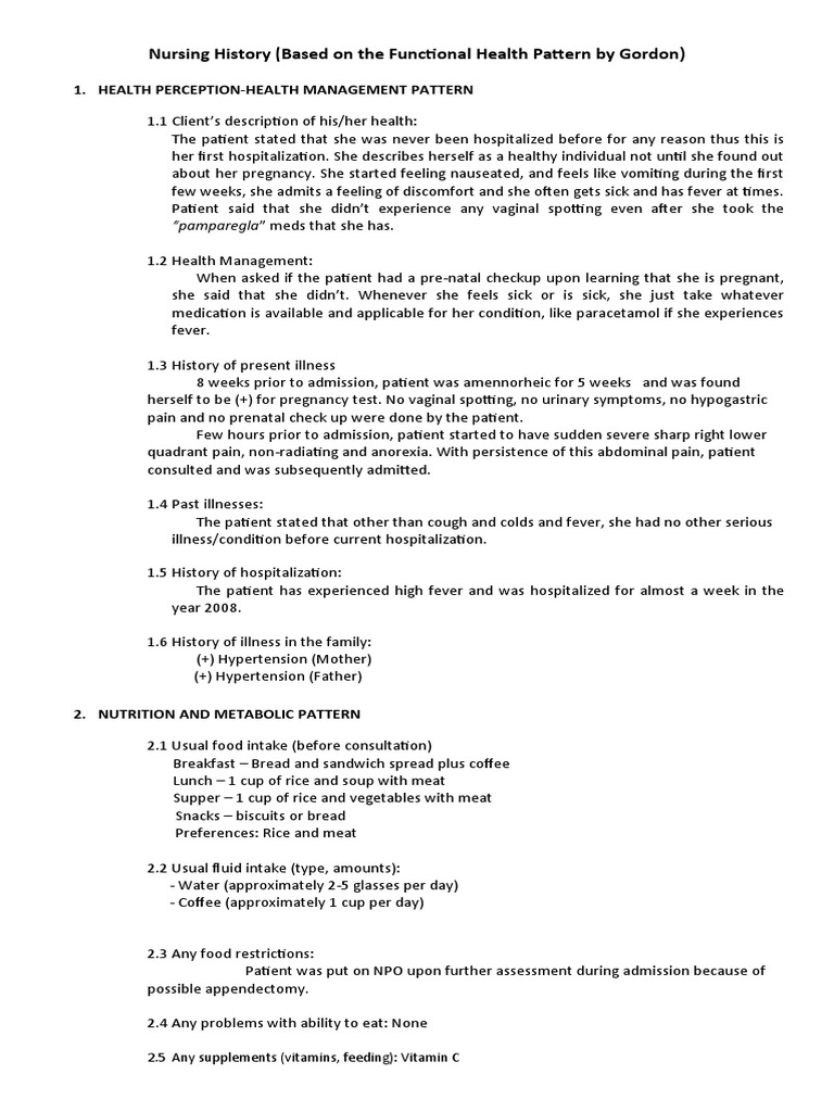 Gordon's Functional Health Patterns Case Study | PDF | Patient | Pain