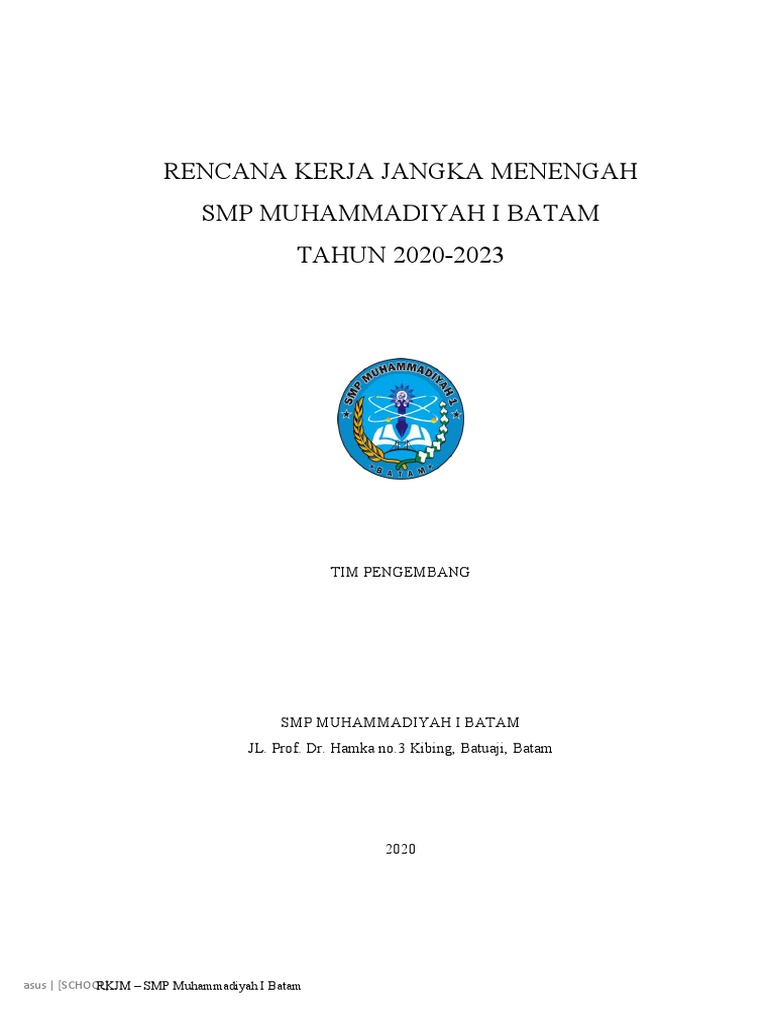 RKJM SMP Muhammadiyah I Batam 2020-2023 | PDF | Bisnis
