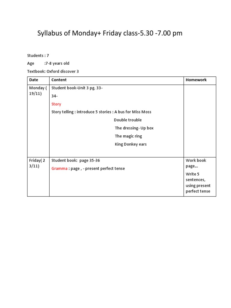 Lesson Plan HaDo Class - Monday+ Friday | PDF