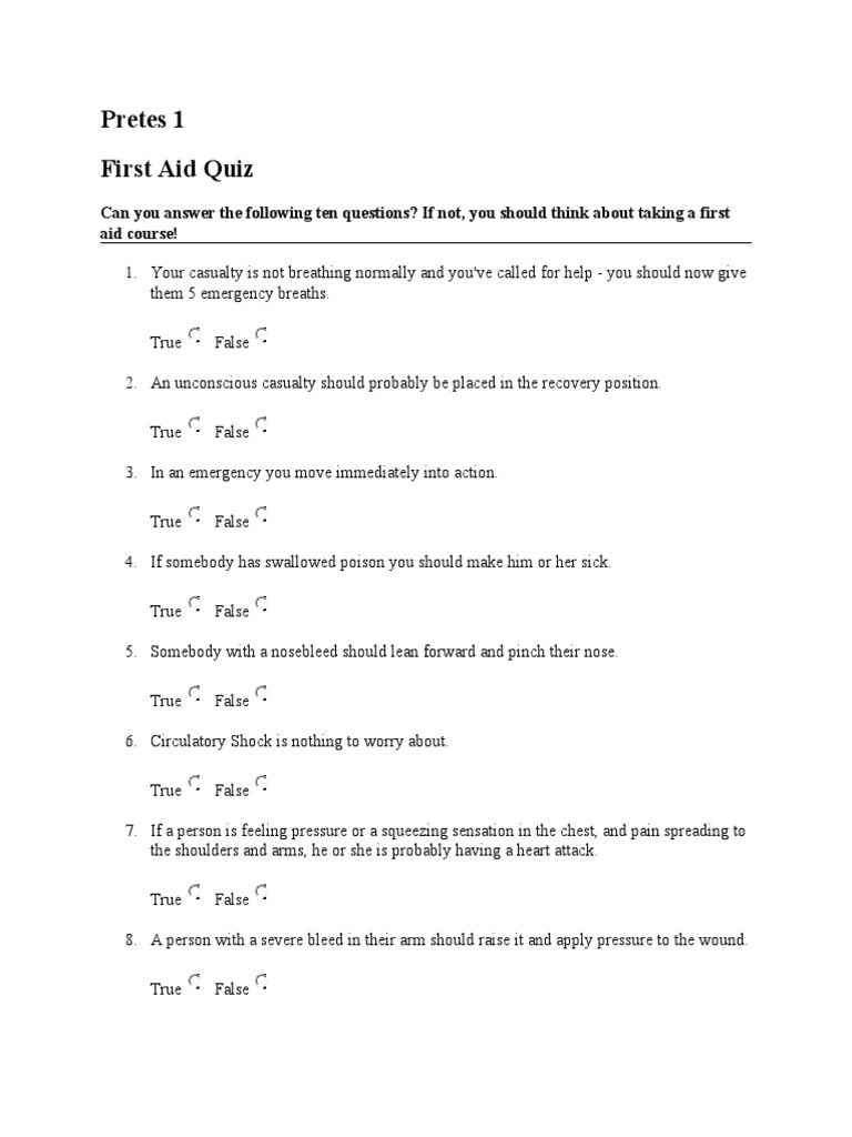 First Aid Quiz | PDF | Cardiopulmonary Resuscitation | First Aid
