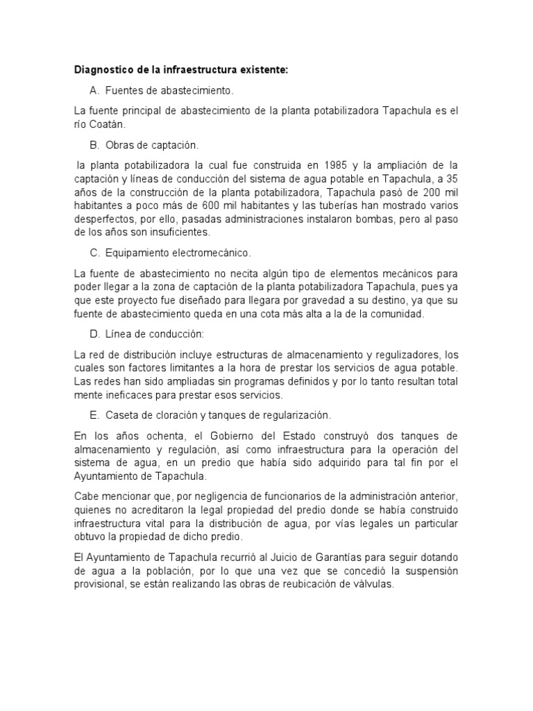 Diagnostico de La Infraestructura Existente | PDF | México | Agua