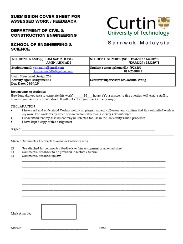 Civil Engineering Assignment Submission Form | PDF | Learning ...