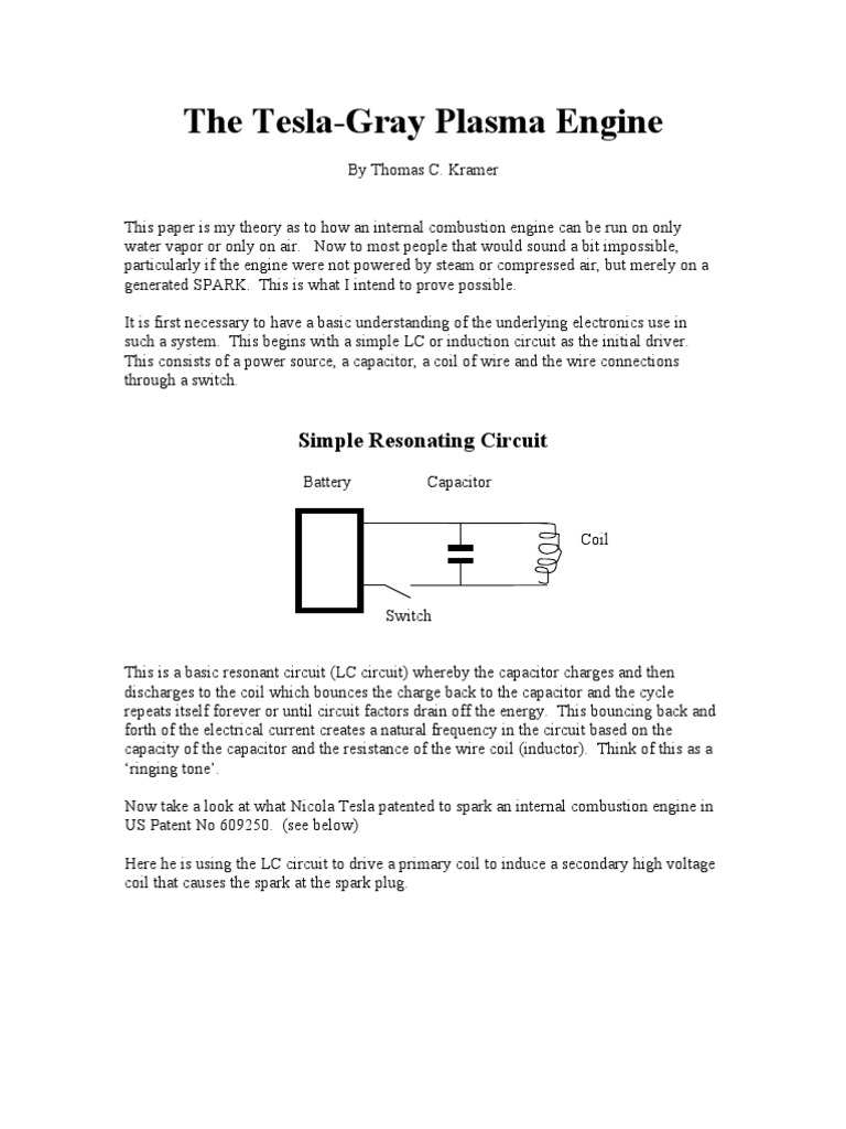 Tesla-Gray Plasma Engine Insights | PDF | Capacitor | Inductor