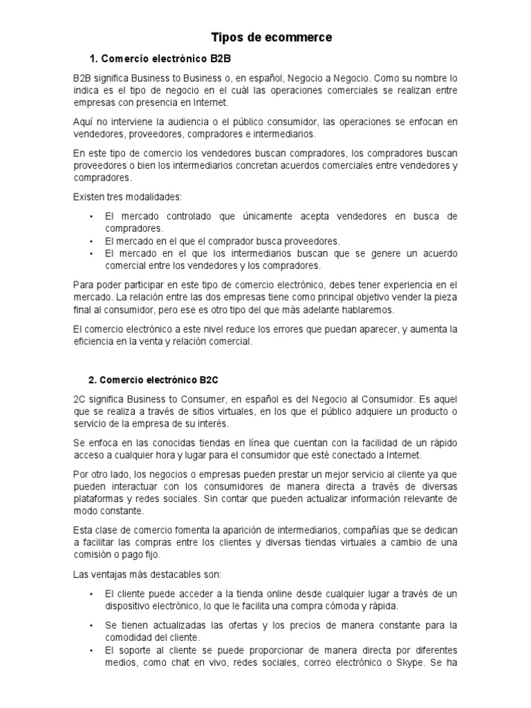 Tipos de comercio electrónico explicados | PDF | Comercio electrónico ...