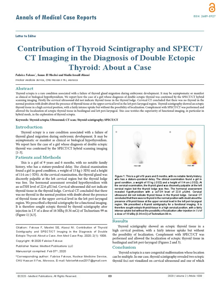 Contribution of Thyroid Scintigraphy and SPECT/ CT Imaging in The ...