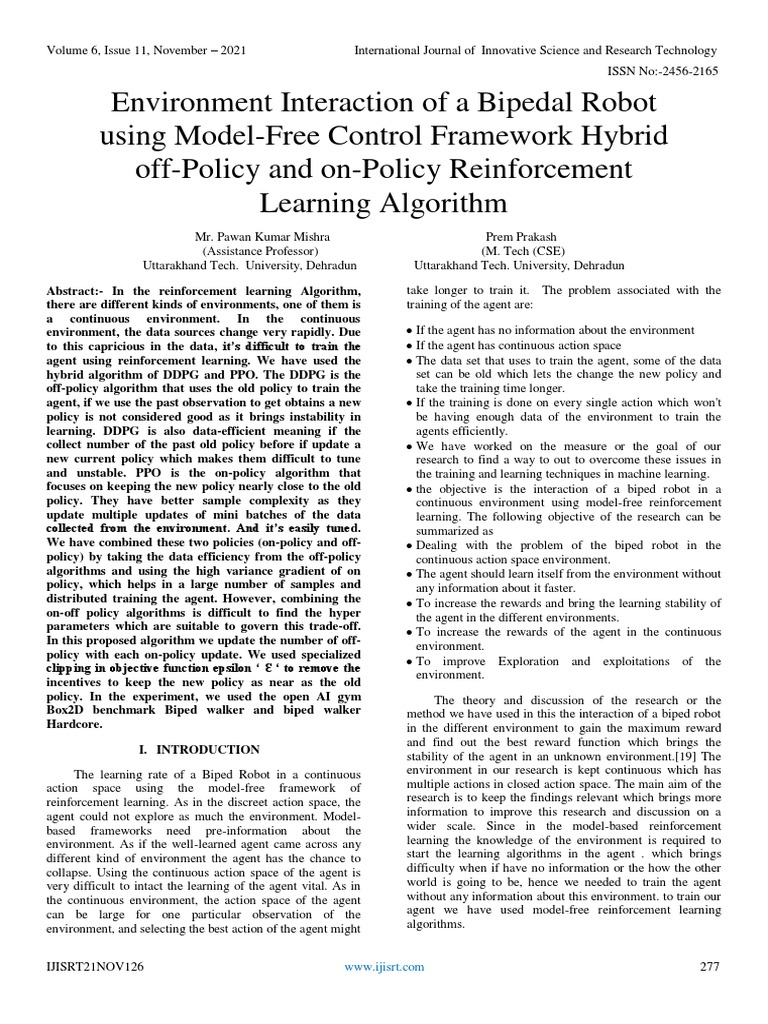 Biped Robot Learning via Hybrid RL | PDF | Applied Mathematics | Cognition