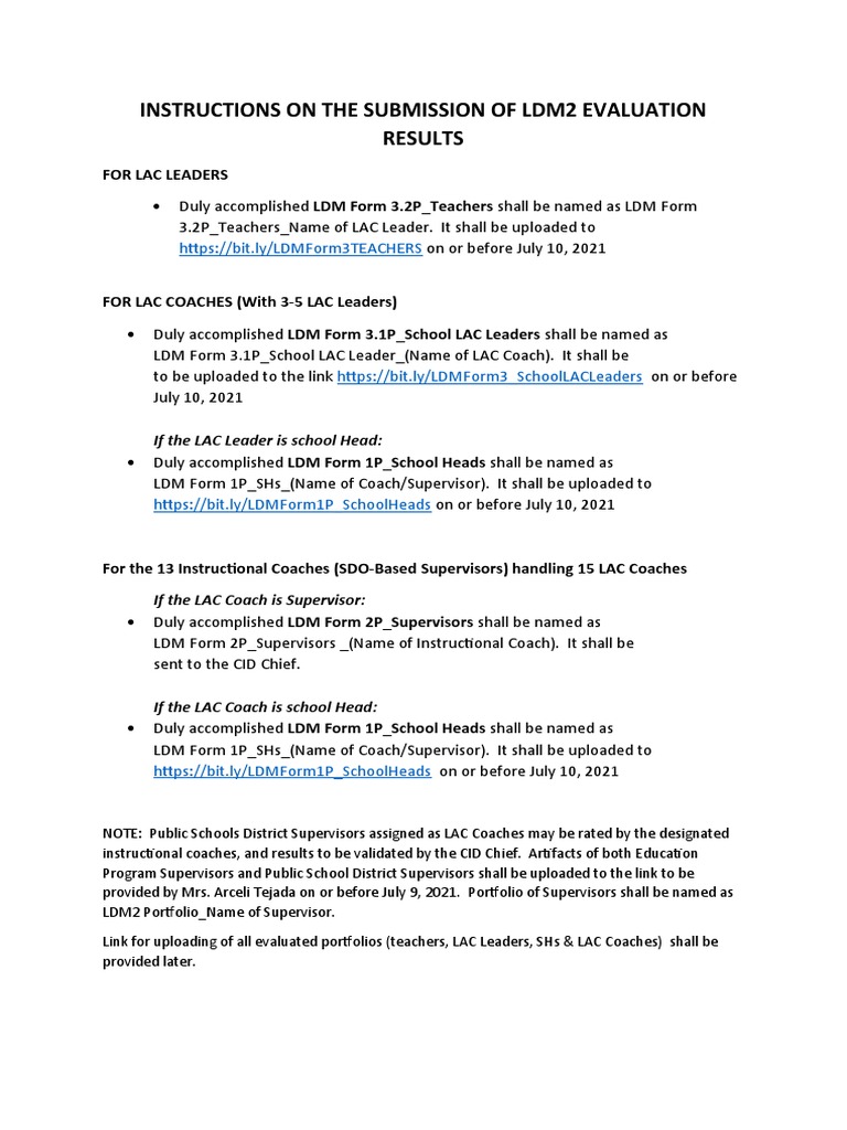 Instructions On The Submission of Summarized LDM Reports | PDF