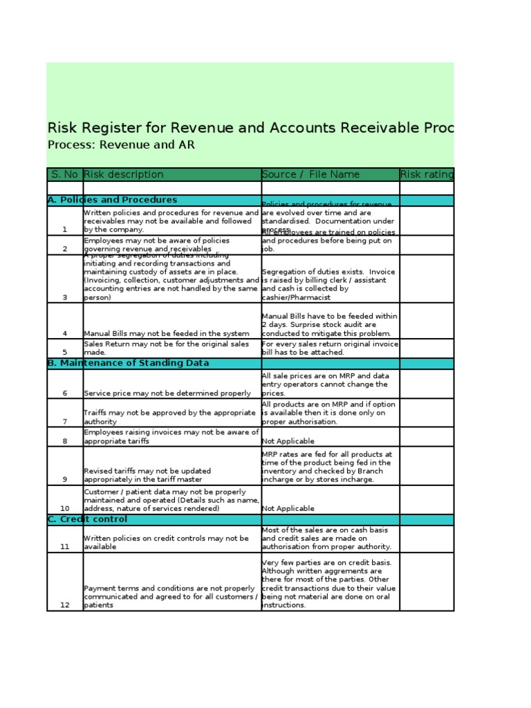Revenue and AR Risk Register Analysis | PDF | Invoice | Receipt