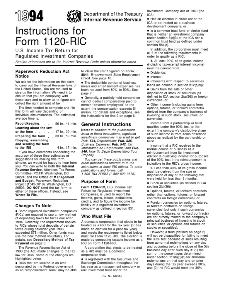 US Internal Revenue Service: I1120ric - 1994 | PDF | Withholding Tax ...