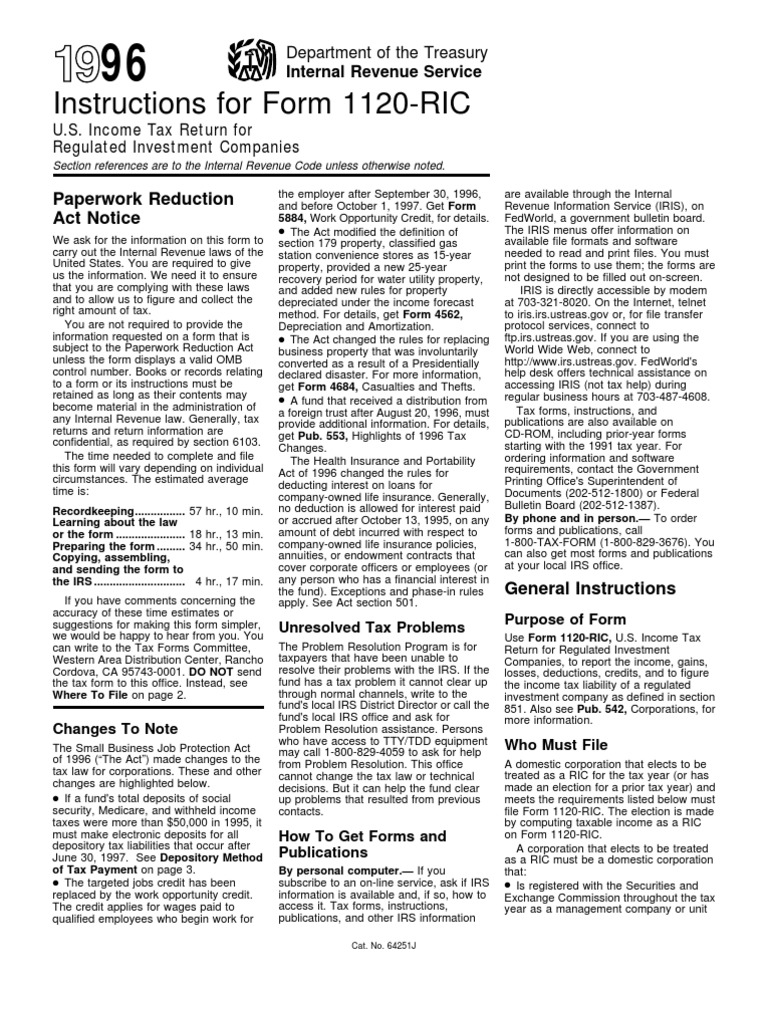 Form 1120-RIC Instructions for RICs | PDF | Income Tax In The United ...