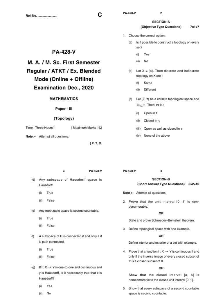 Pa 428 v m a m sc first semester regular atkt ex blended
