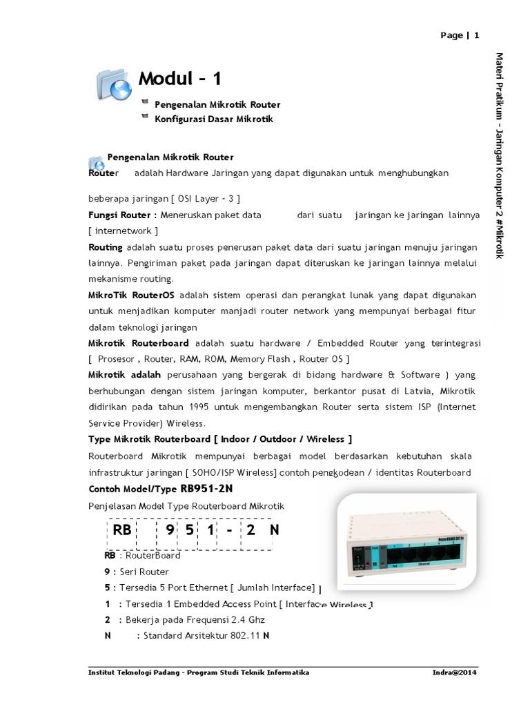 Modul 1 RB N Pengenalan Mikrotik Router Konfigurasi Dasar Mikrotik | PDF