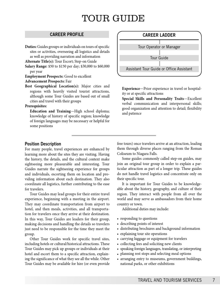 Tour Guide Career Profile Career Ladder PDF Tourism