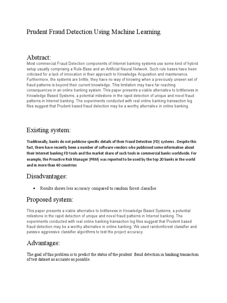 Prudent Fraud Detection in Banking | PDF | Machine Learning | Computer ...