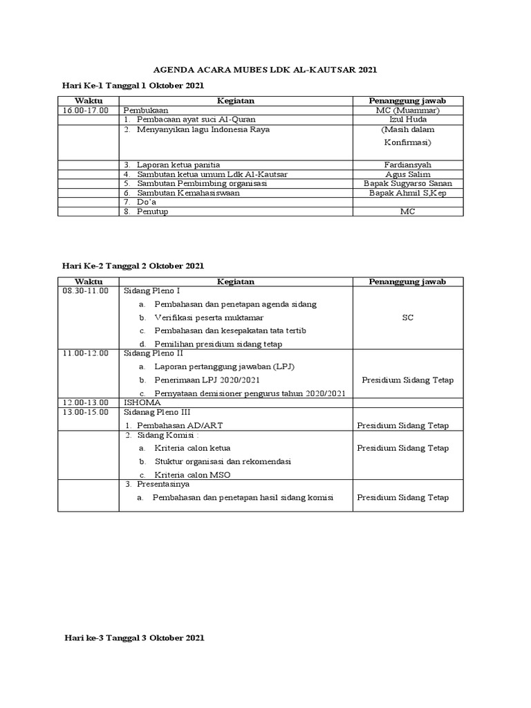 Agenda Mubes LDK Al-Kautsar 2021 | PDF