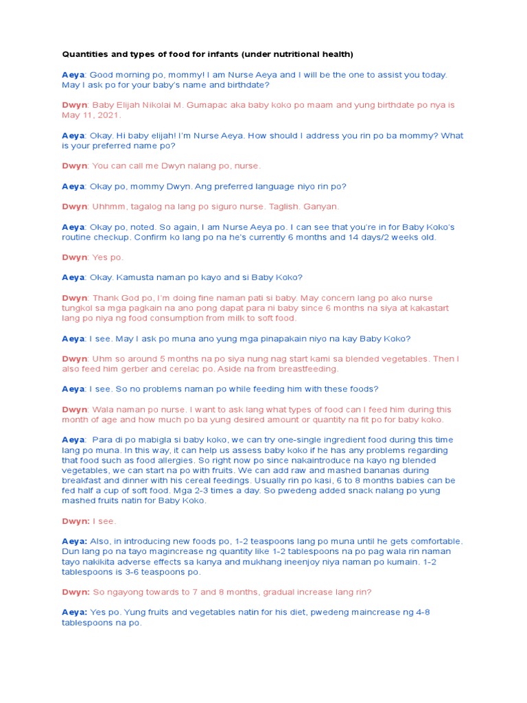 Rotation 4 Roleplay Script | PDF | Food And Drink | Nutrition