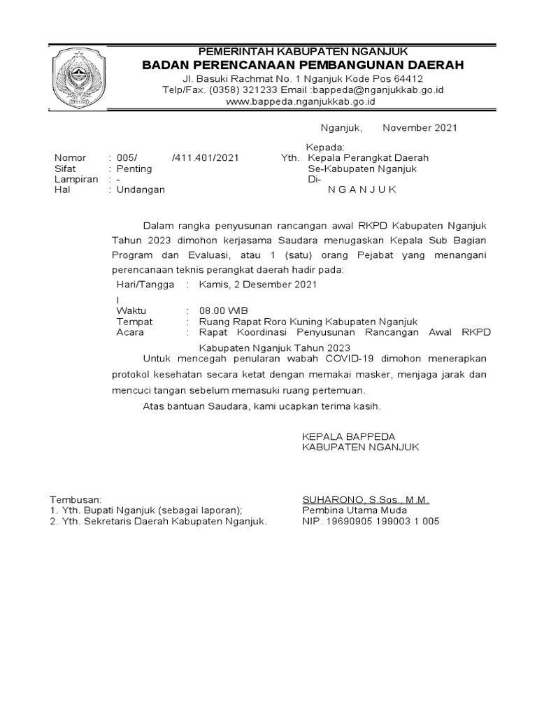 Undangan Rapat RKPD Nganjuk 2023 | PDF