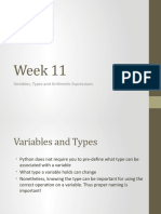 Week 11: Variables, Types and Arithmetic Expressions
