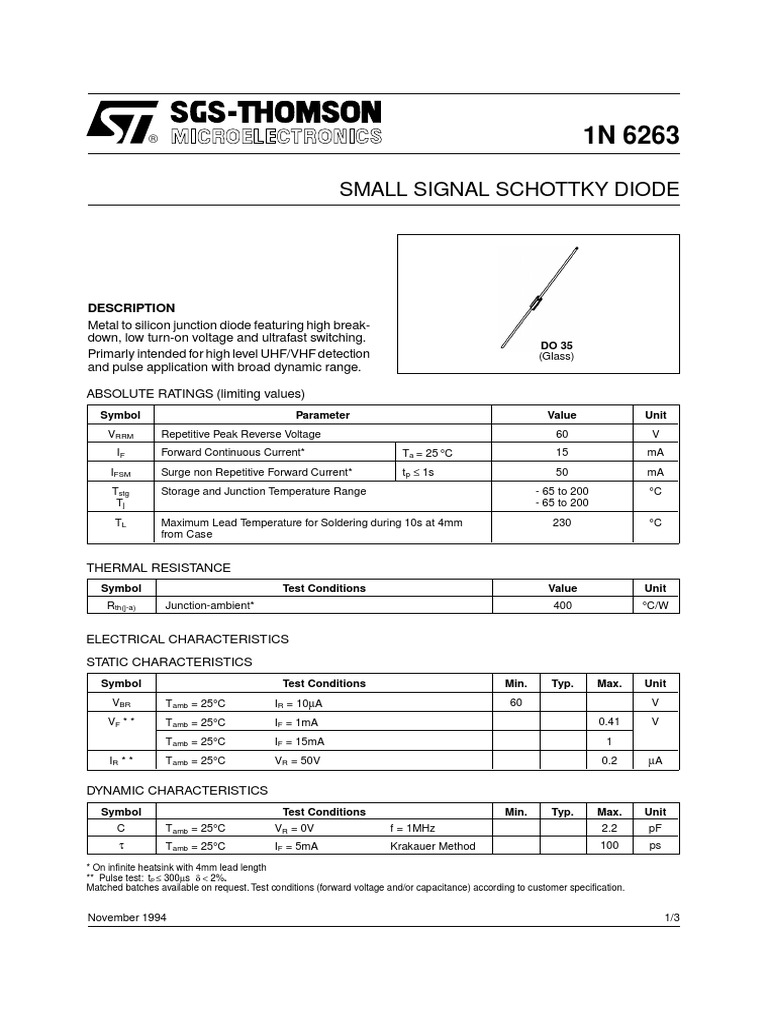 Small Signal Schottky Diode Description PDF