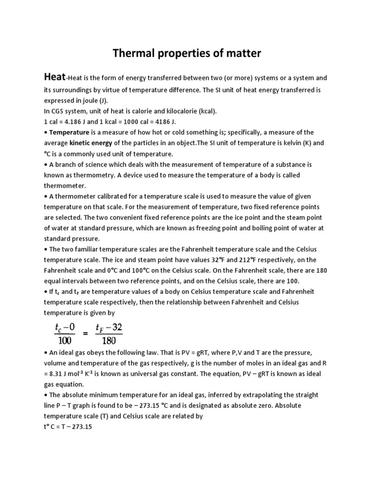 Thermal Properties of Matter PDF Thermal Expansion Temperature