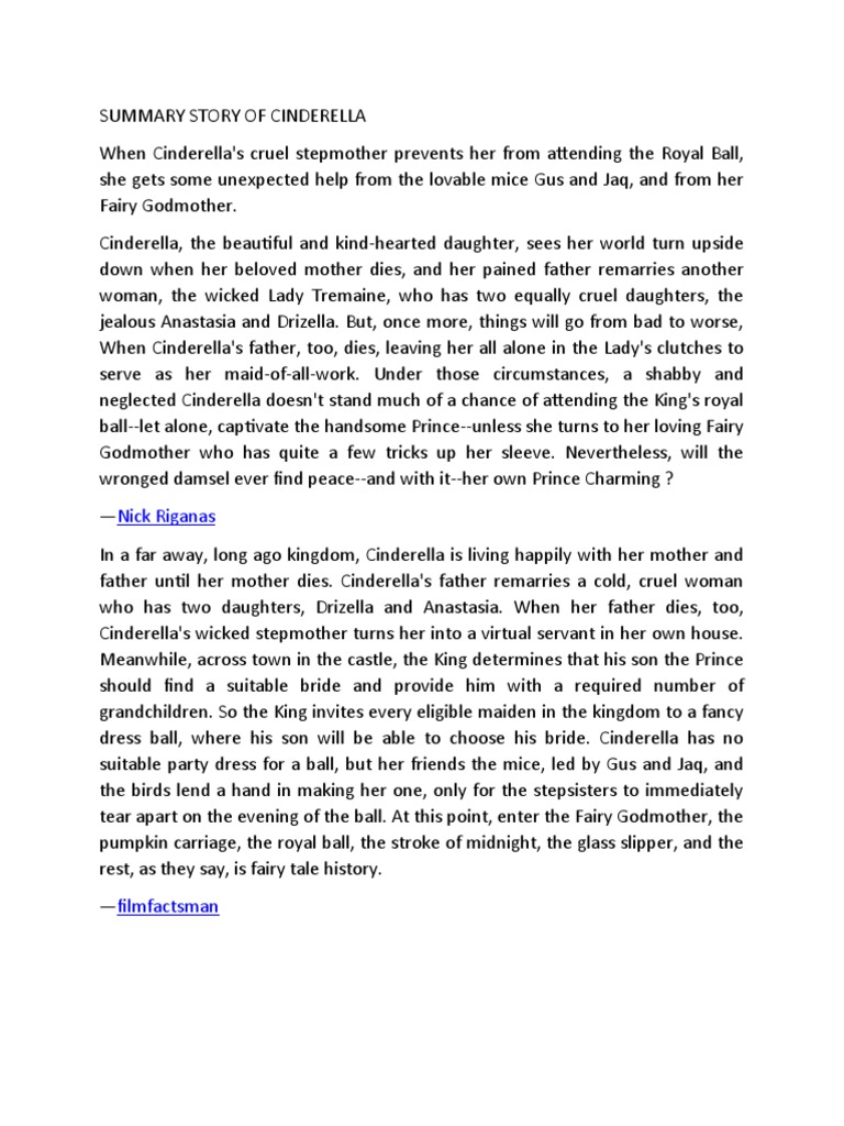 Summary Story Of Cinderella PDF
