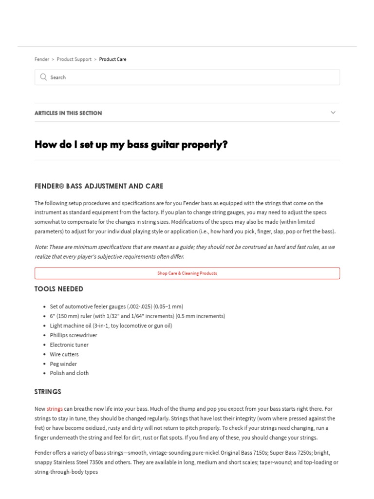 Fender Bass Setup Guide PDF Guitars Double Bass