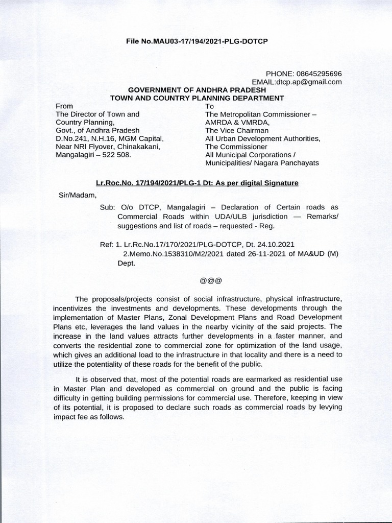Declaration of Certain Roads As Commercial Roads Within UDA-ULB ...