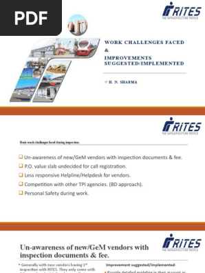 WORK CHALLENGES FACED  &  IMPROVEMENTS SUGGESTED/IMPLEMENTED PPT by H N Sharma