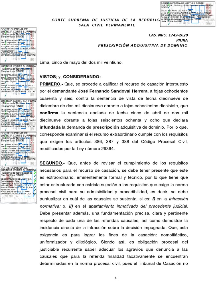 Corte Suprema de Justicia de La República Sala Civil Permanente | PDF ...