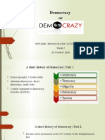 Democracy Or: Spu326E: Democratic Government Week 2 20 October 2020
