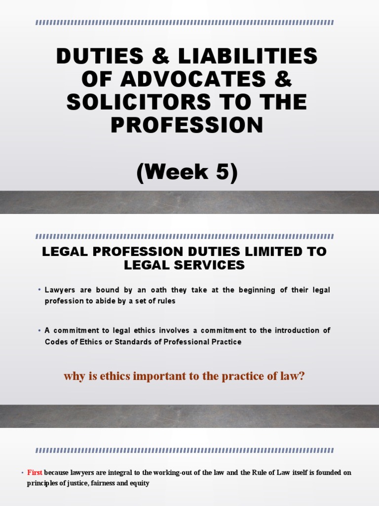 Duties & Liabilities of Advocates & Solicitors To The Profession | PDF ...