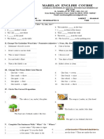 Marelan English Course: Name: Subject: Grammar Class: Kindergarten B Time