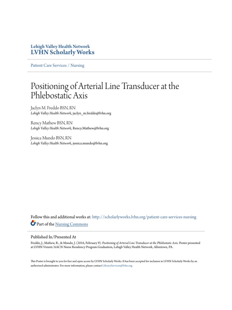 Positioning of Arterial Line Transducer at The Phlebostatic Axis PDF