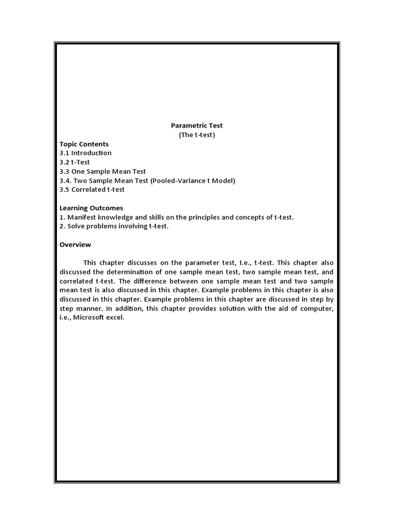 Parametric Test Topic Contents | PDF | Student's T Test | Statistical ...