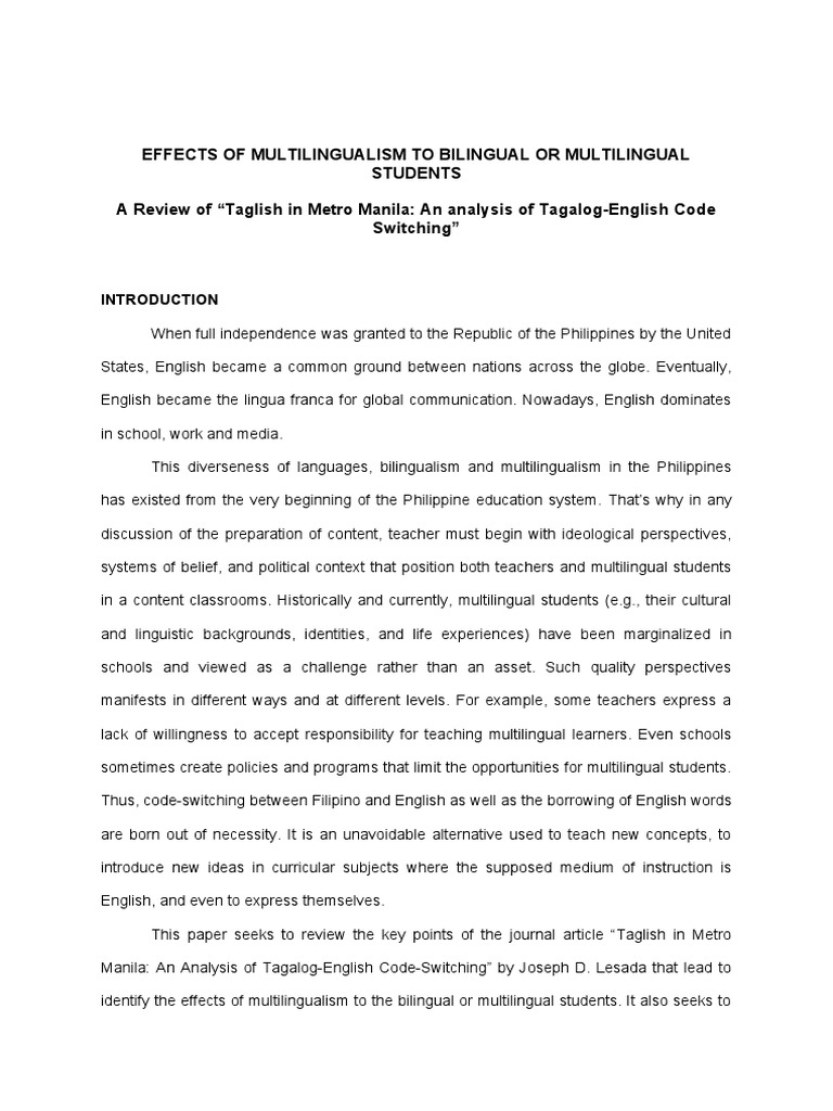 Effects of Multilingualism To Bilingual or Mu | PDF | Multilingualism ...