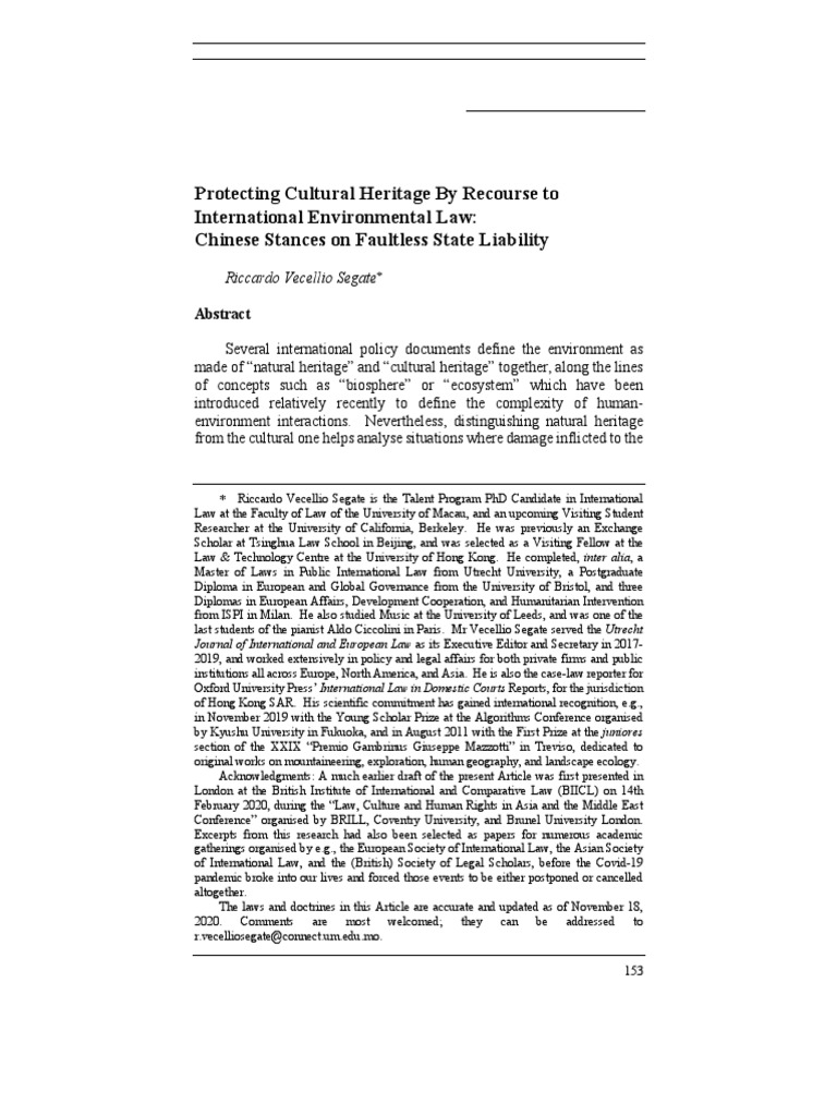 Protecting Cultural Heritage by Recourse To Environmental Law PDF