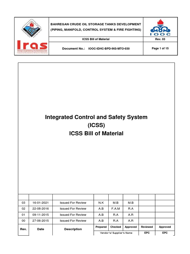 Integrated Control and Safety System (ICSS) ICSS Bill of Material | PDF ...