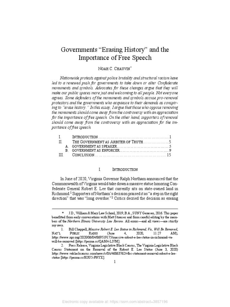 Governments Erasing History and The Importance of Free Speech PDF