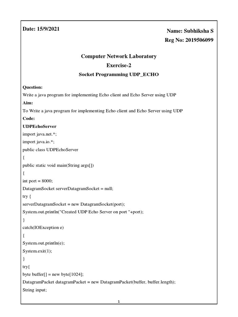 Socket Programming UDP_ECHO: Java Programs for Implementing Echo Client ...