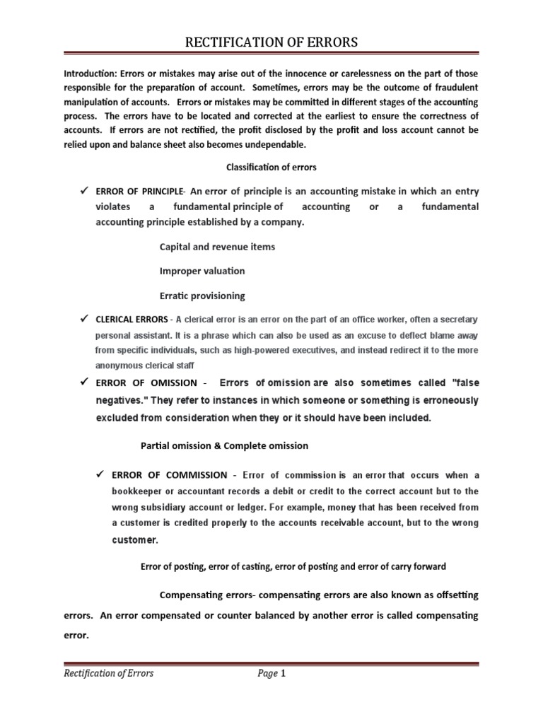 Rectification of errors pdf debits and credits bookkeeping