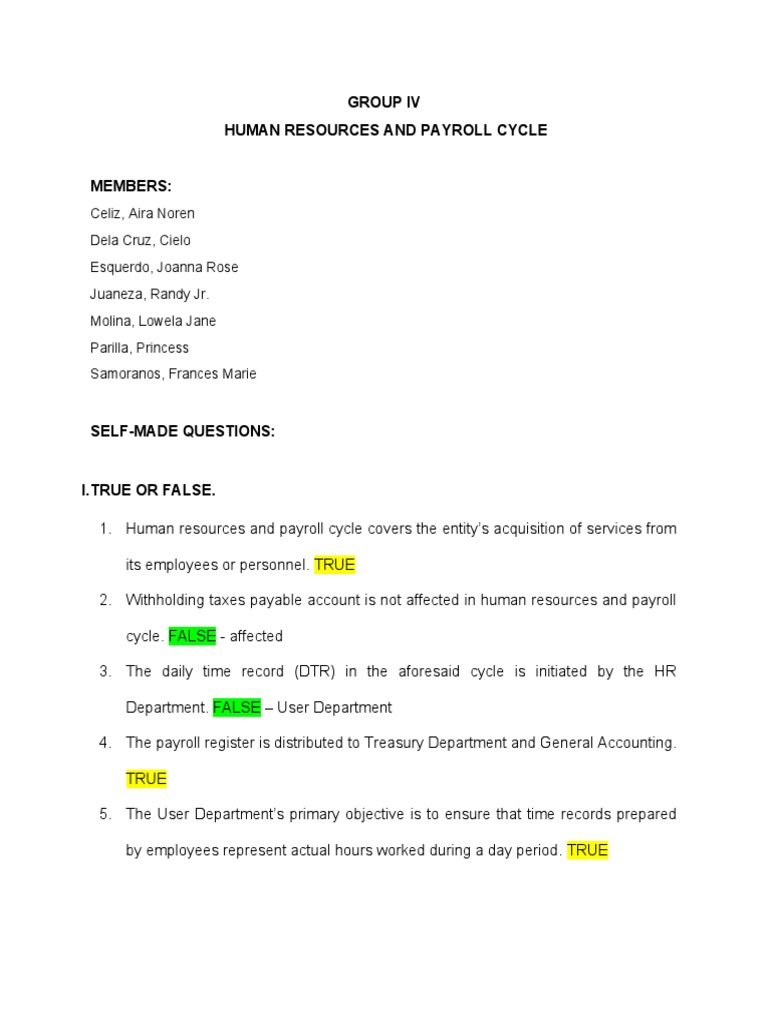 IV. Human Resources Payroll Cycle | PDF | Payroll | Human Resources