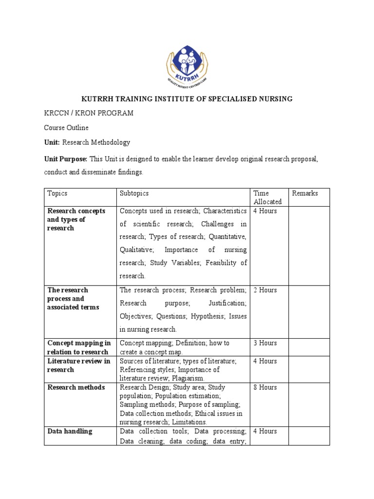 research methodology course outline pdf