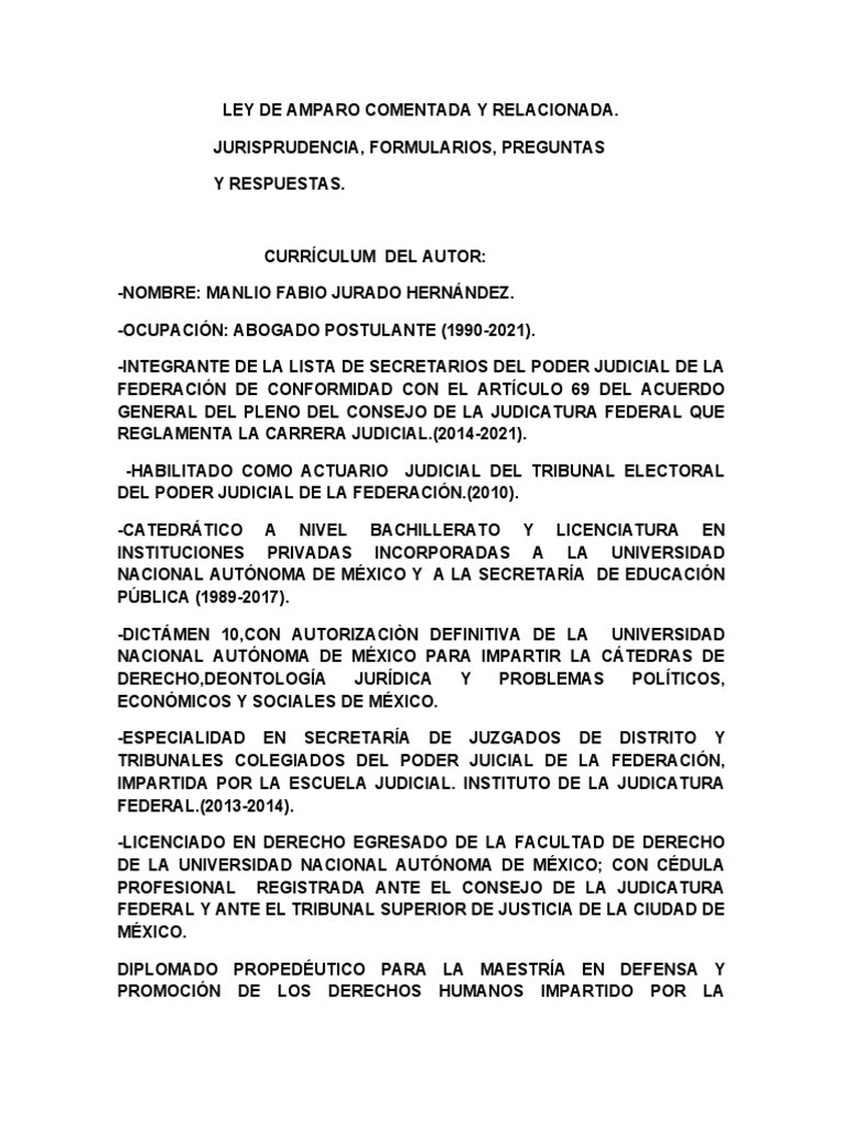 Ley de Amparo Comentada y Jurisprudencia | PDF | Caso de ley ...