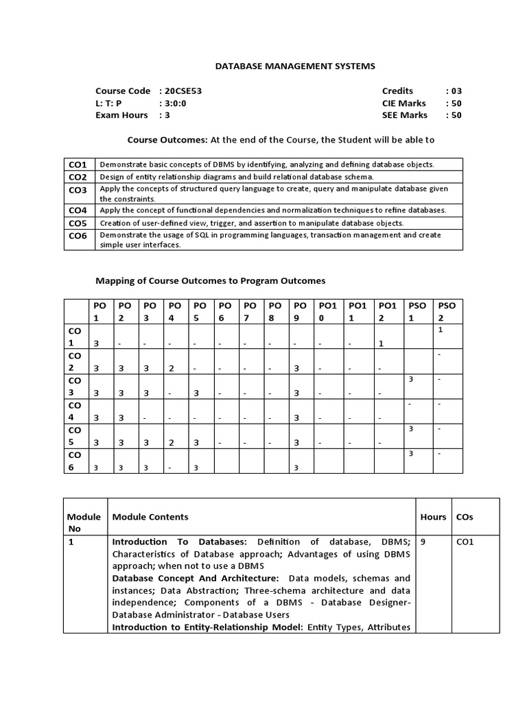 Database Management Systems Course Overview | PDF | Relational Database ...