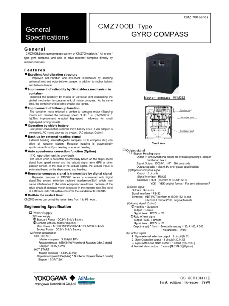 Yokogawa CMZ700B - GyroCompass GS 30oct99 E | PDF | Electromagnetic ...