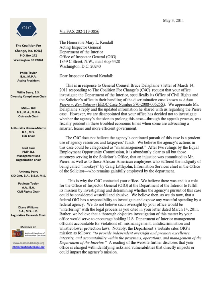 C4C Urges OIG to Investigate Discrimination Case | PDF | Equal ...