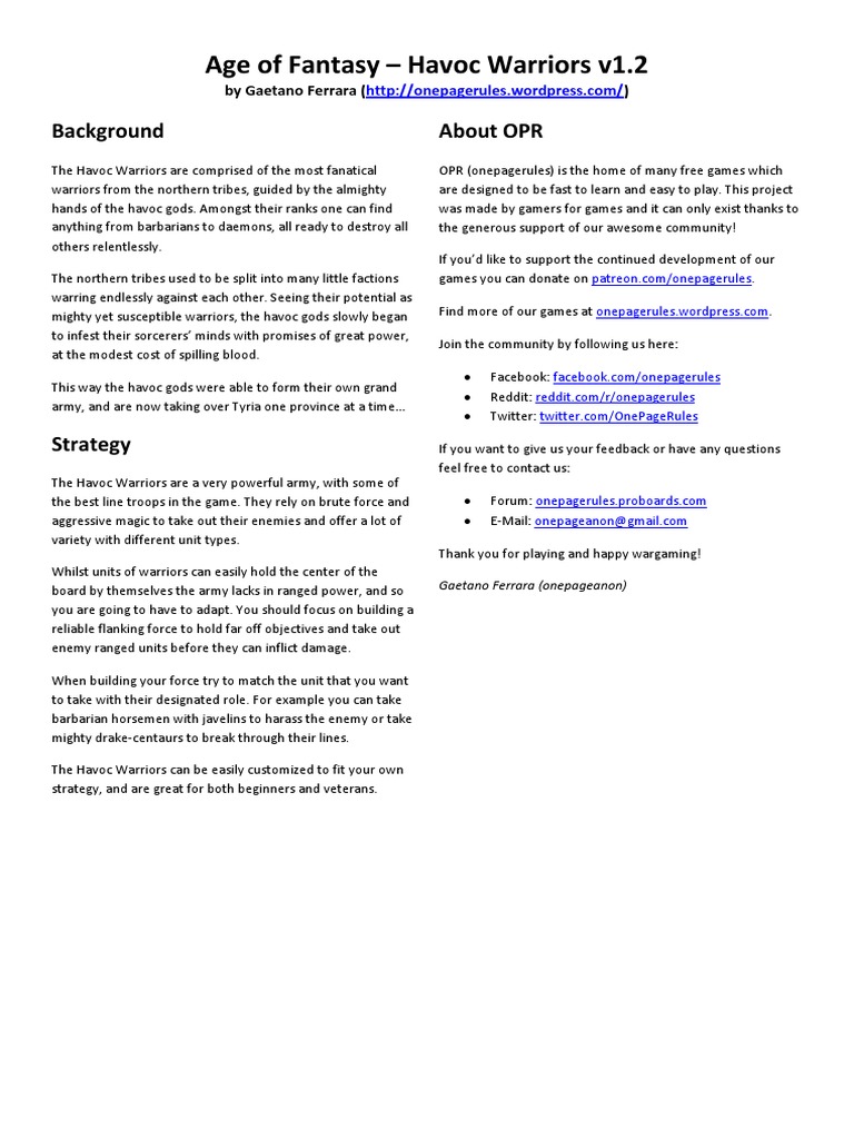 Havoc Warriors Army Guide v1.2 | PDF