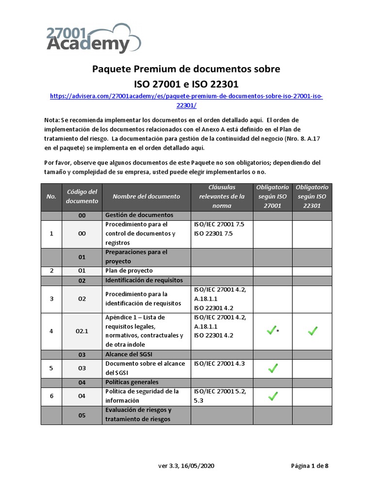 Documentos ISO 27001 y 22301 | PDF | Organización internacional para la ...