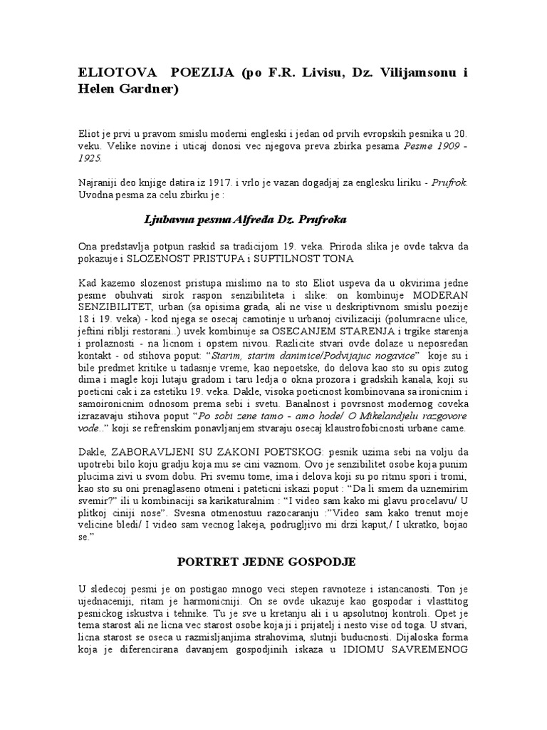 T s eliot ljubavna pesma
